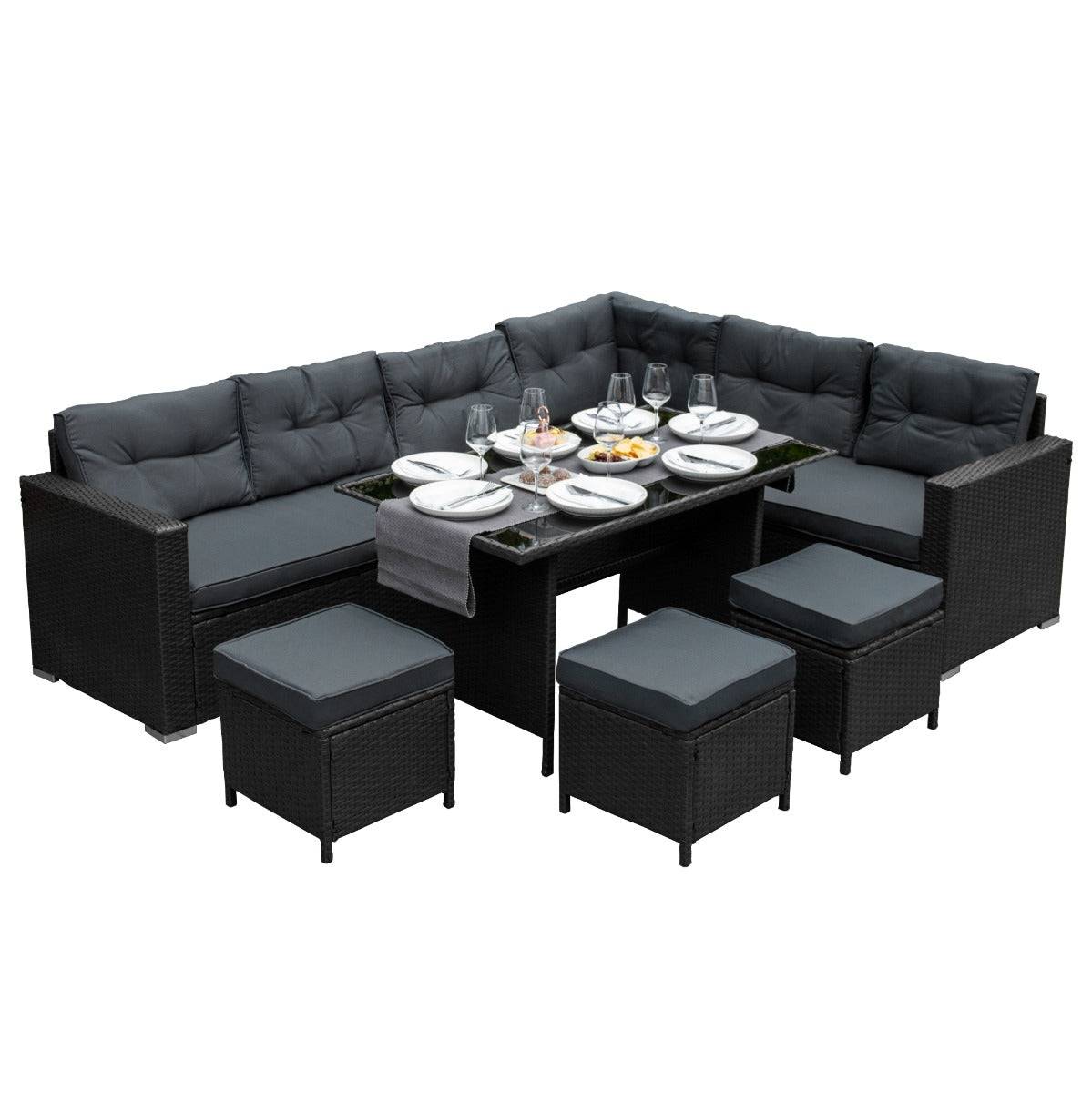 Monstershop - Salon de Jardin en Rotin 9 Personnes – Noir - Image 1
