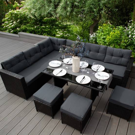 Monstershop - Salon de Jardin en Rotin 9 Personnes – Noir - Image 4