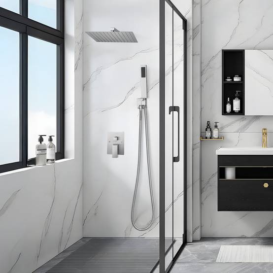VEVOR Kit de Douche avec Douchette de Tête Carrée 25,4cm et à Main Nickel Brossé - Image 8