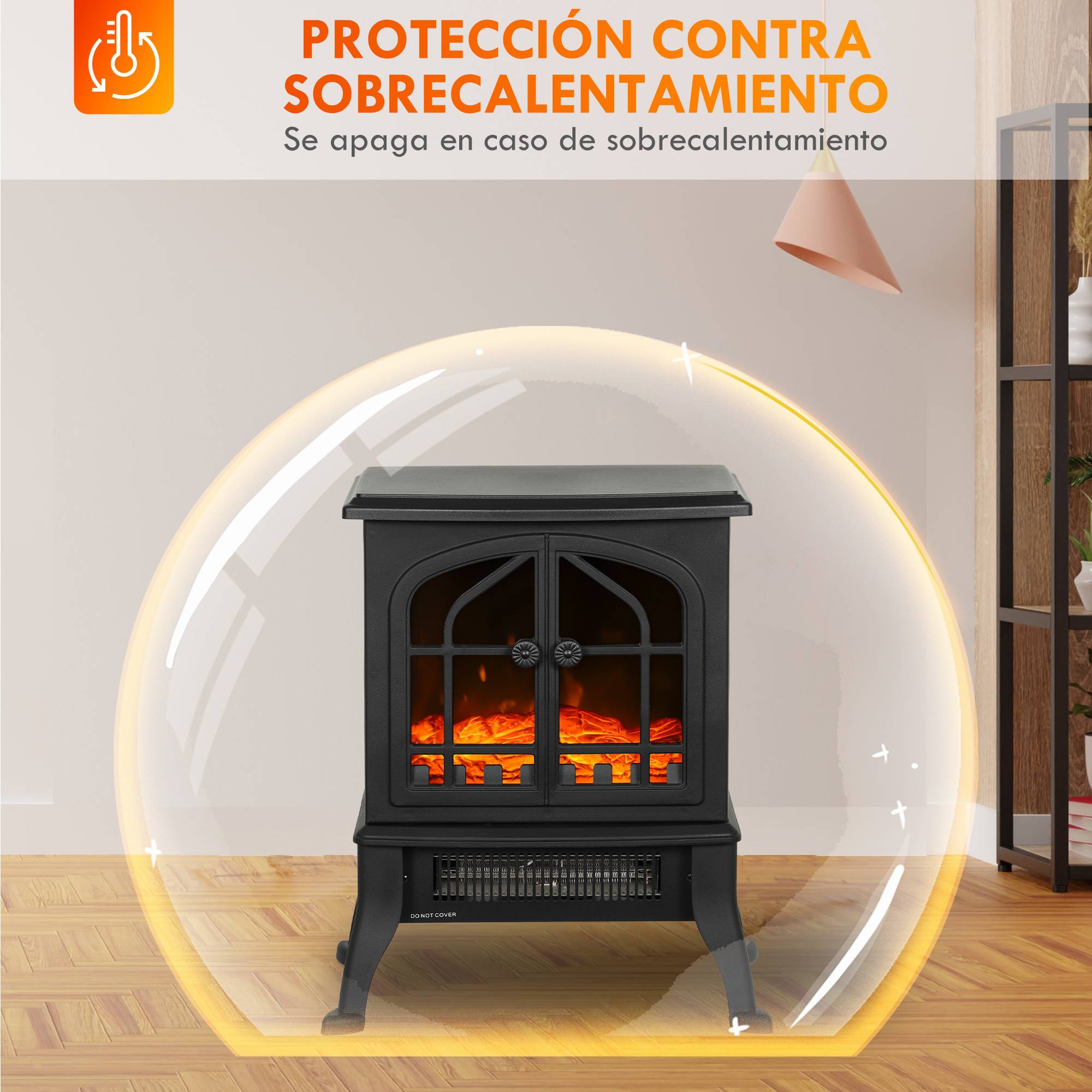 Cheminée électrique sur pied 900/1800W effet flamme 3D thermostat réglable fenêtres visibles 15-30 m² noir - Image 9