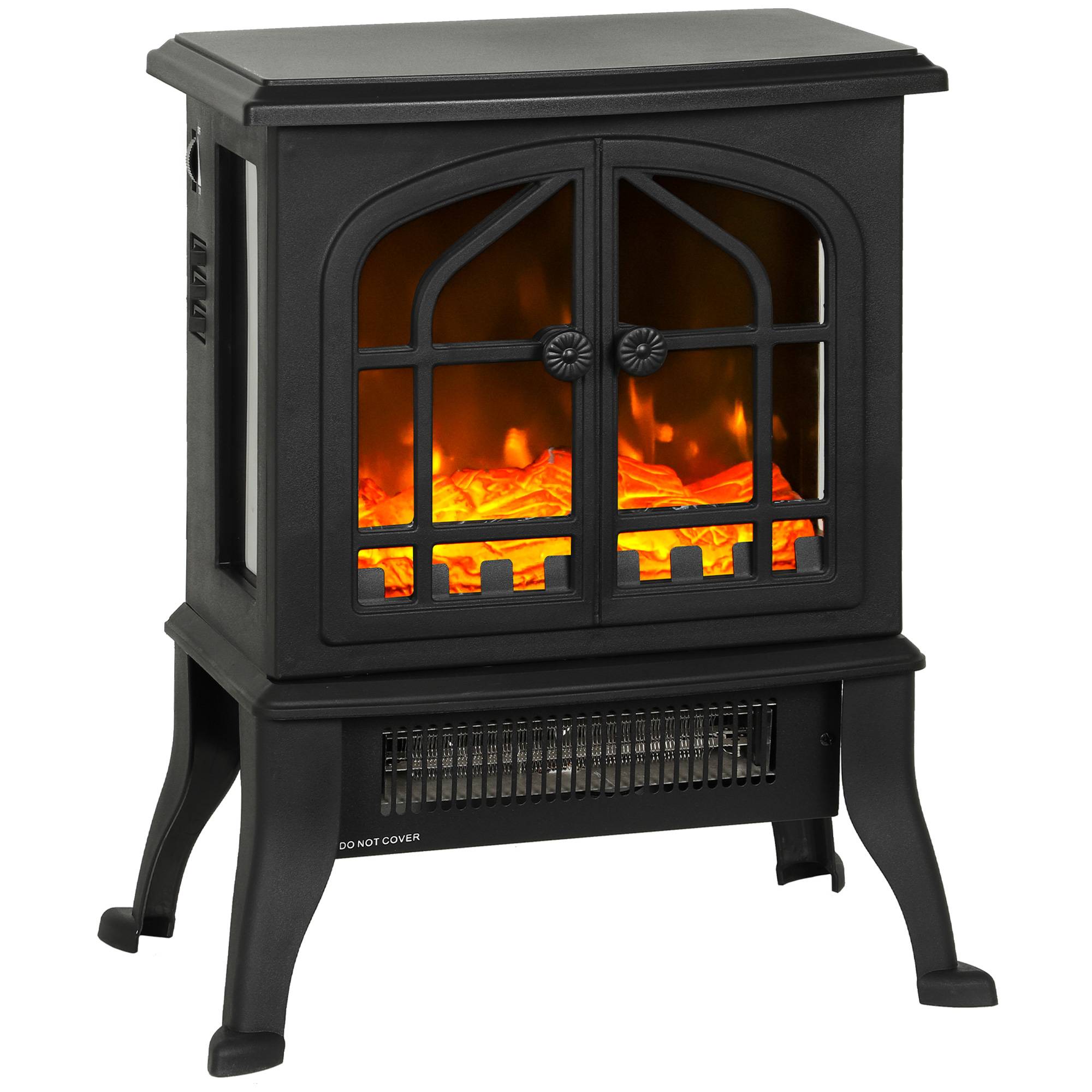 Cheminée électrique sur pied 900/1800W effet flamme 3D thermostat réglable fenêtres visibles 15-30 m² noir - Image 1