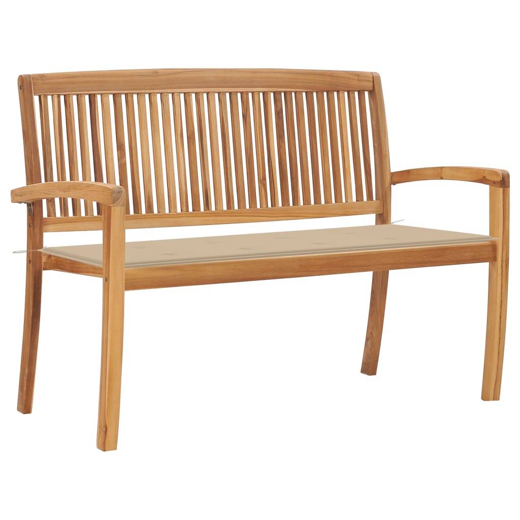 Helloshop26 - Banc de jardin meuble de patio d'extérieur terrasse empilable et coussin 128,5 x 57,5 x 90 cm bois de teck massif - Image 1