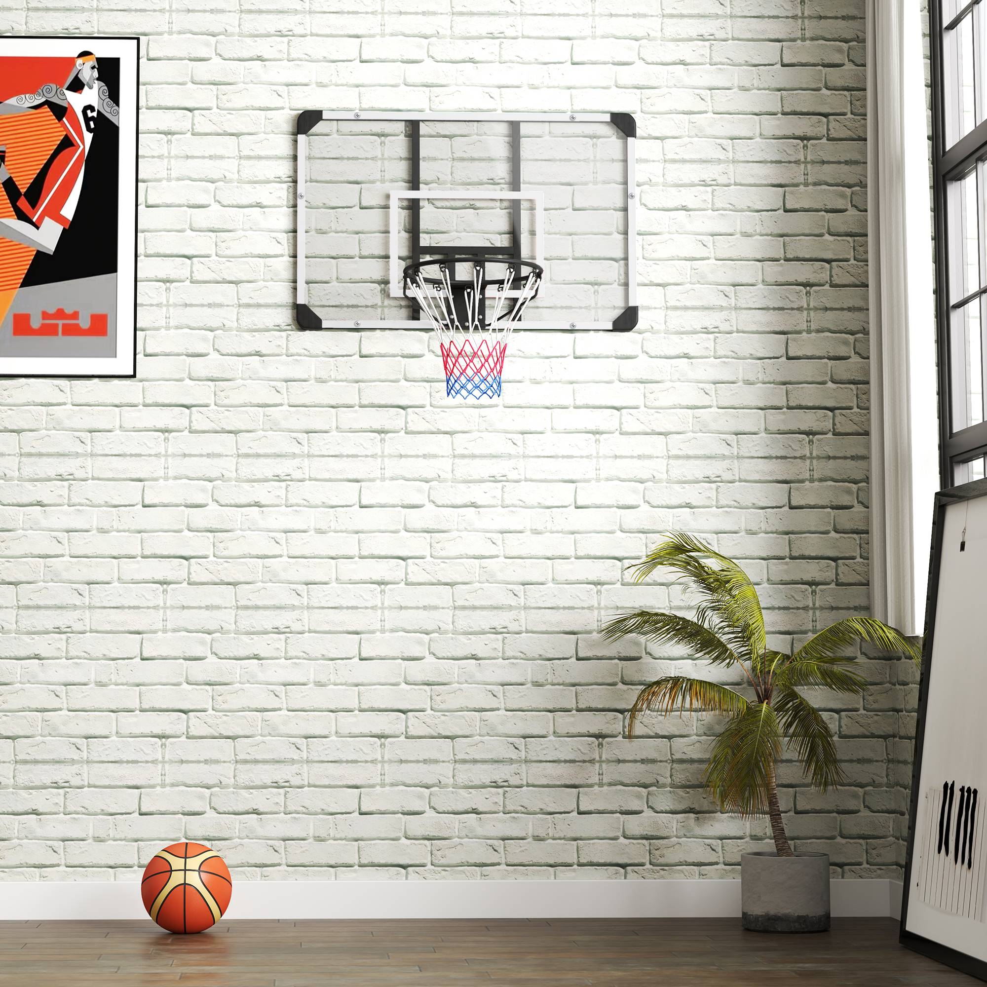 ComfortXL - Panier de basket mural acier 113 x 61 x 71 cm noir transparent intérieur extérieur panneau résistant - Image 5