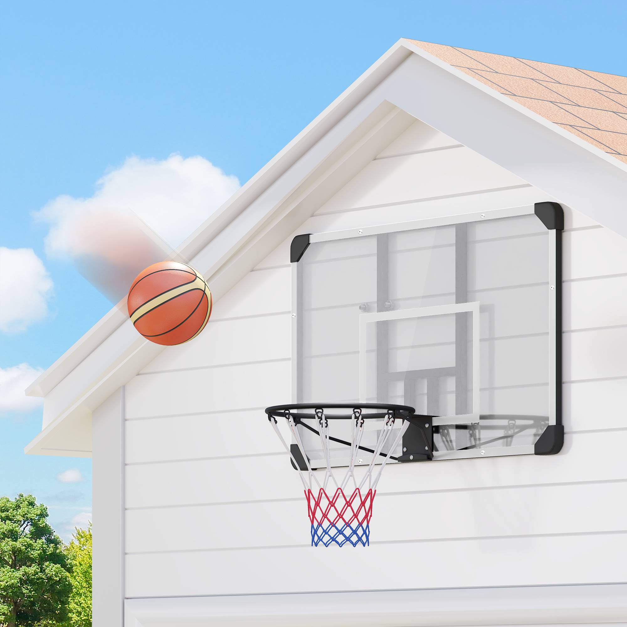ComfortXL - Panier de basket mural acier 113 x 61 x 71 cm noir transparent intérieur extérieur panneau résistant - Image 6