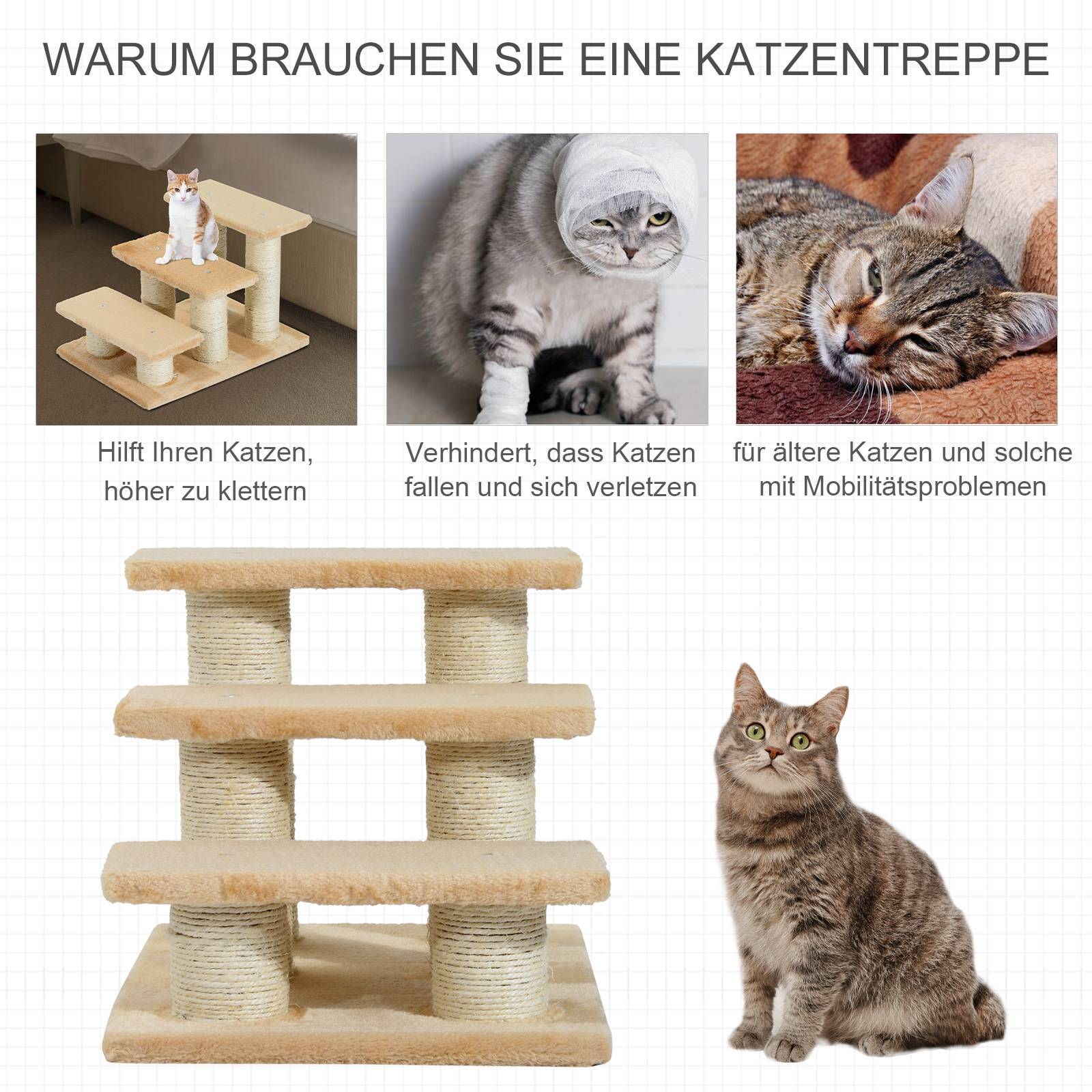 Sans Marque - Escalier 3 marches 34cm, pliable, chat/chien, lit/canapé, crème - Image 9