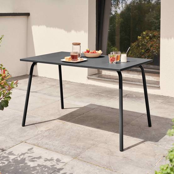 Oviala - Table de jardin en acier 6 places 120 cm gris Palavas - Oviala - Image 2