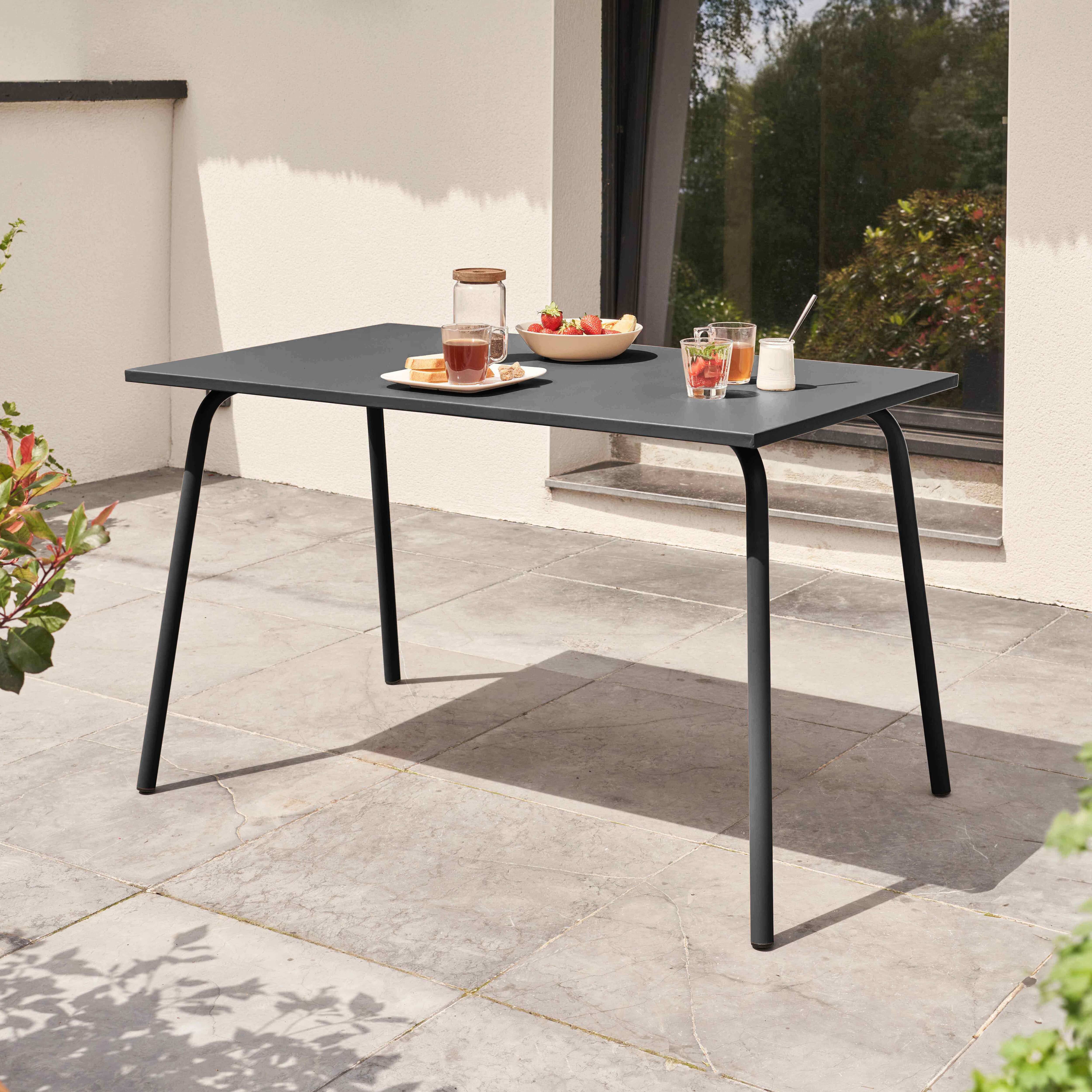 Oviala - Table de jardin en acier 6 places 120 cm gris Palavas - Oviala - Image 2