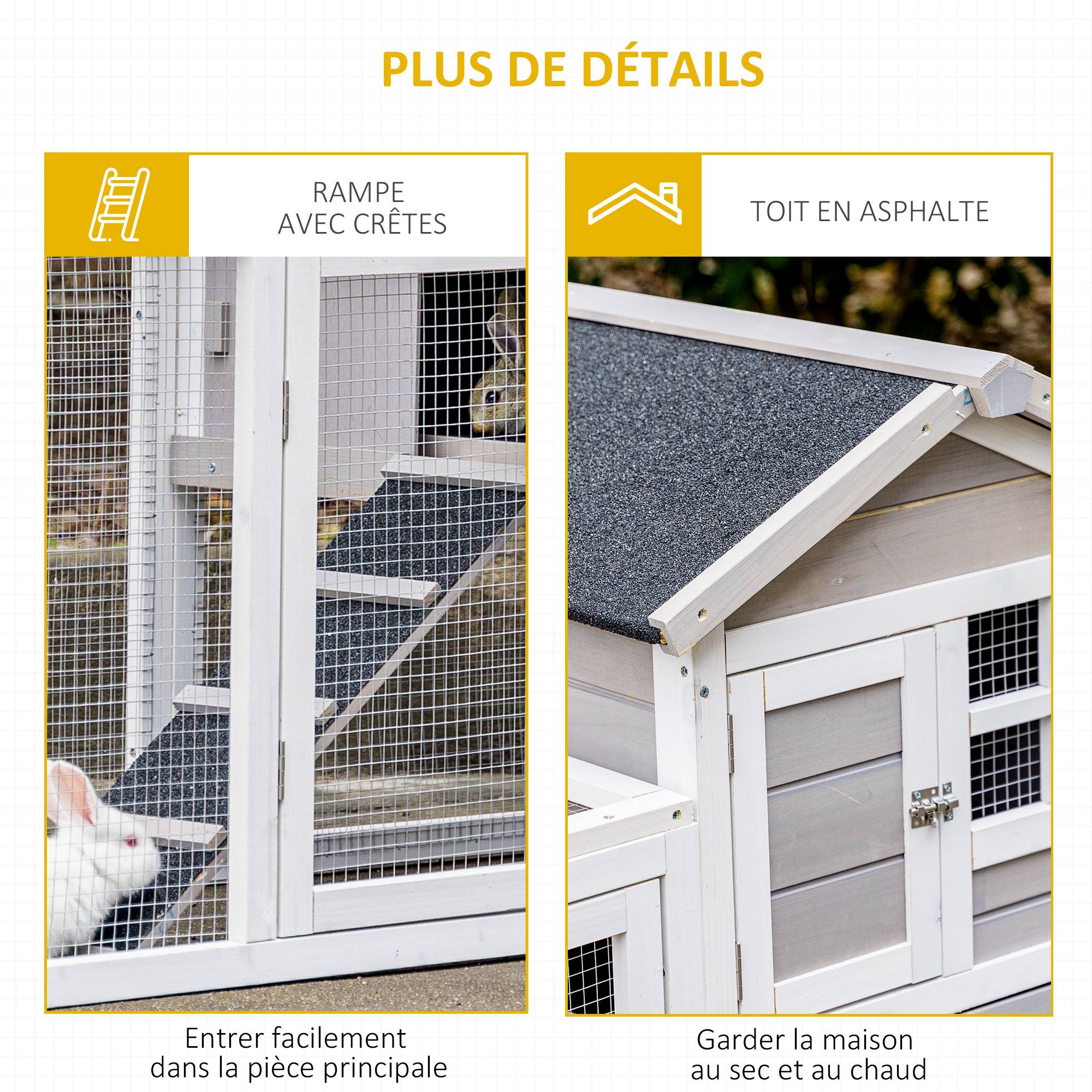 Clapier cage à lapins cottage - niche supérieure avec rampe et enclos extérieur - plateau coulissant, toit - Image 5