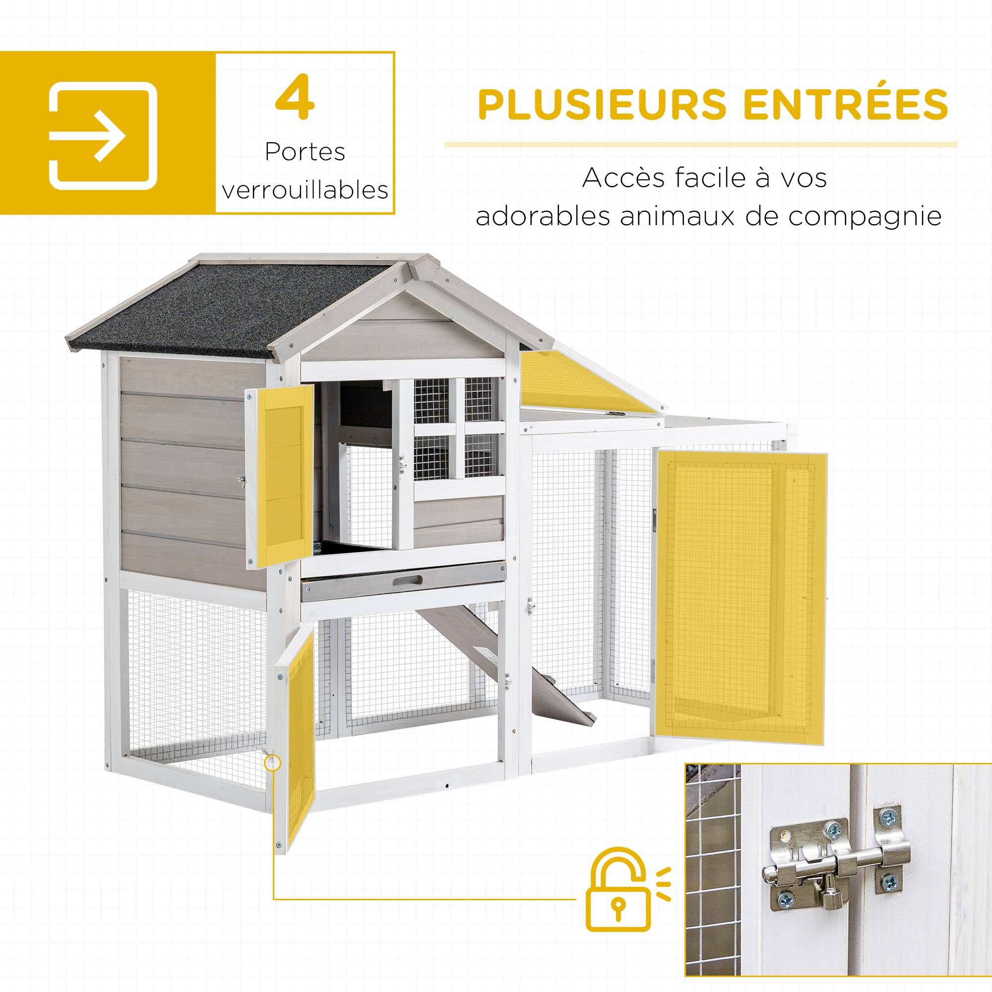 Clapier cage à lapins cottage - niche supérieure avec rampe et enclos extérieur - plateau coulissant, toit - Image 8
