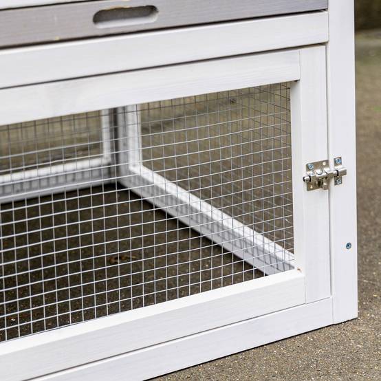 Clapier cage à lapins cottage - niche supérieure avec rampe et enclos extérieur - plateau coulissant, toit - Image 9