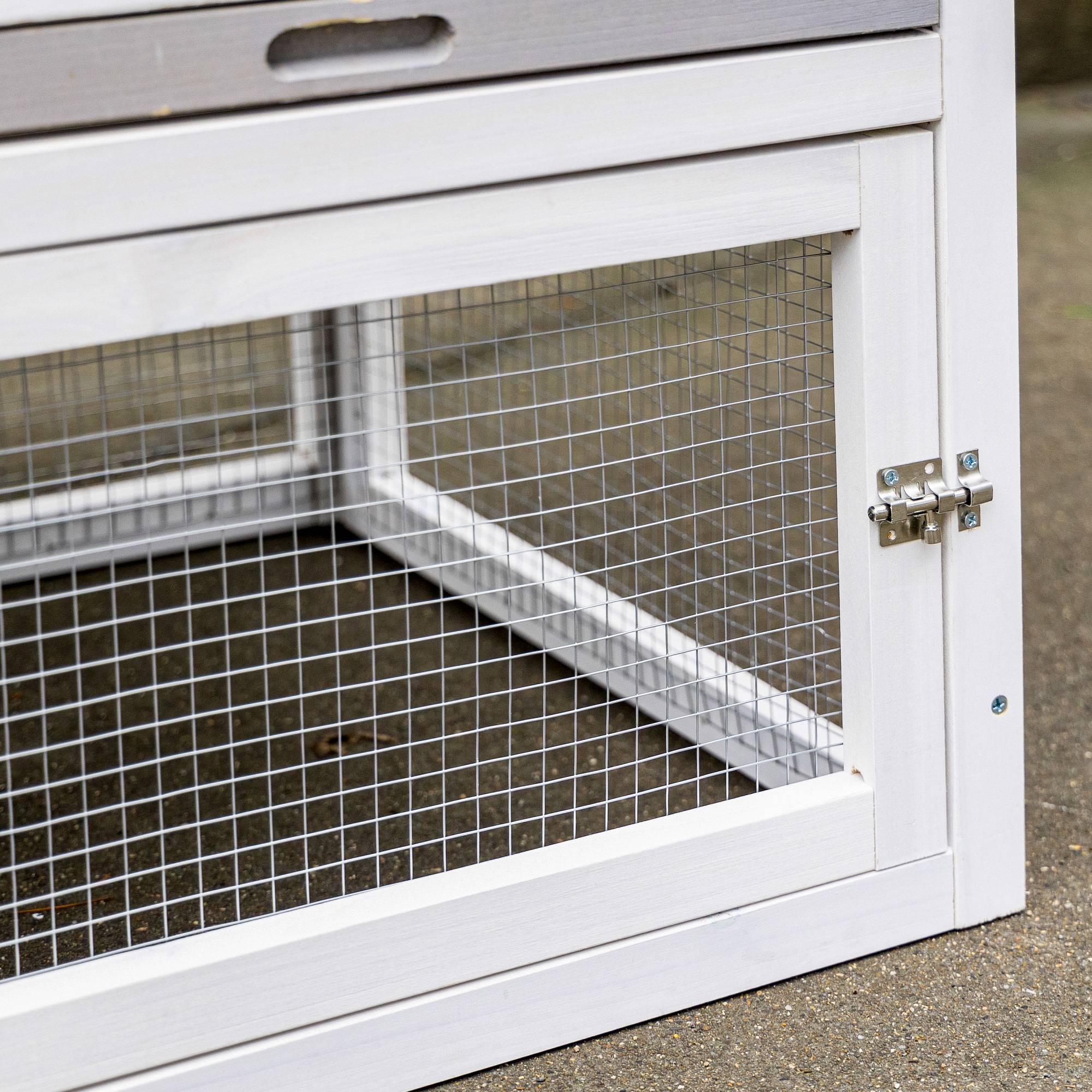 Clapier cage à lapins cottage - niche supérieure avec rampe et enclos extérieur - plateau coulissant, toit - Image 9