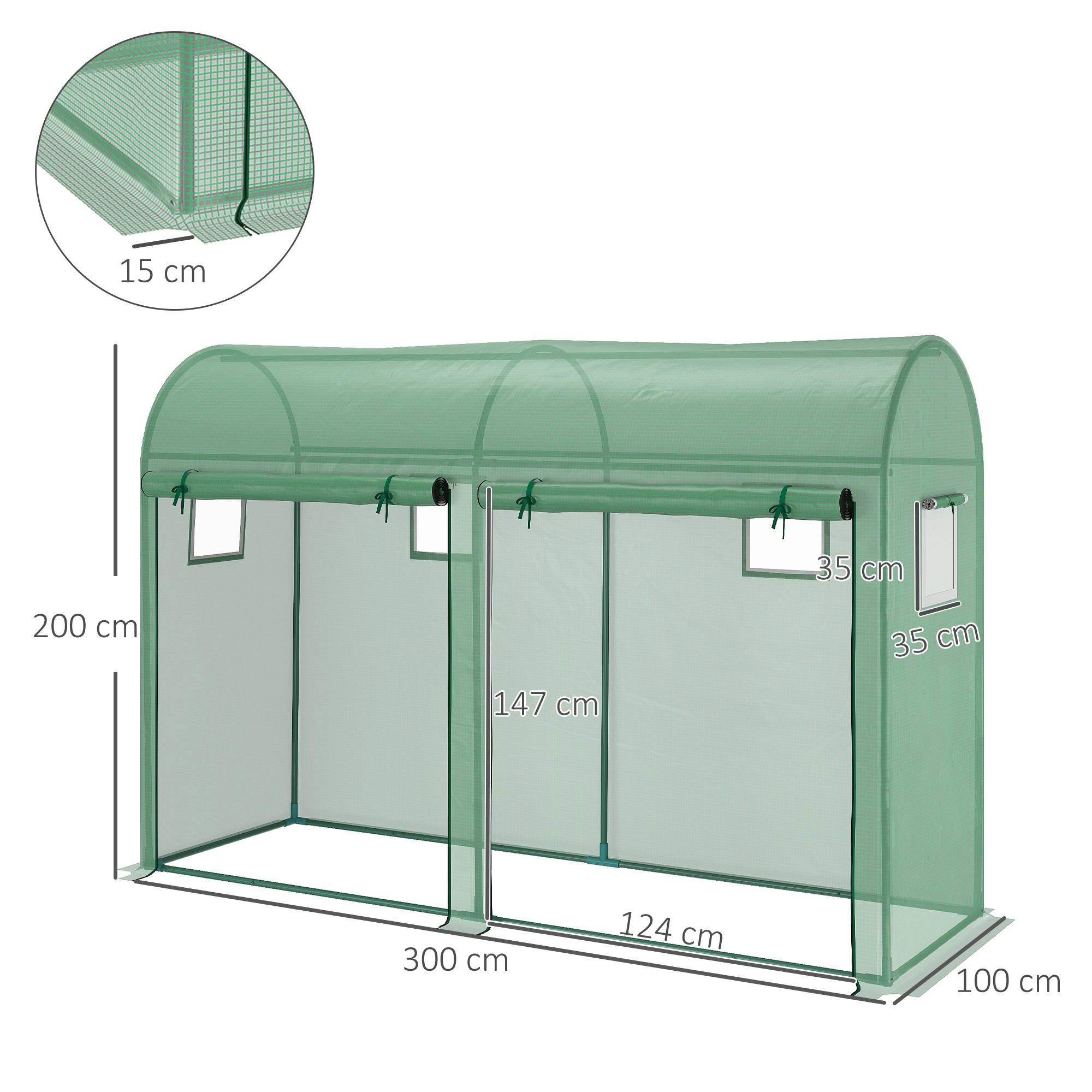 Serre aluminium et PE 300x100x200 cm avec fenêtre et porte pour balcon, tomates et culture de légumes - Image 5