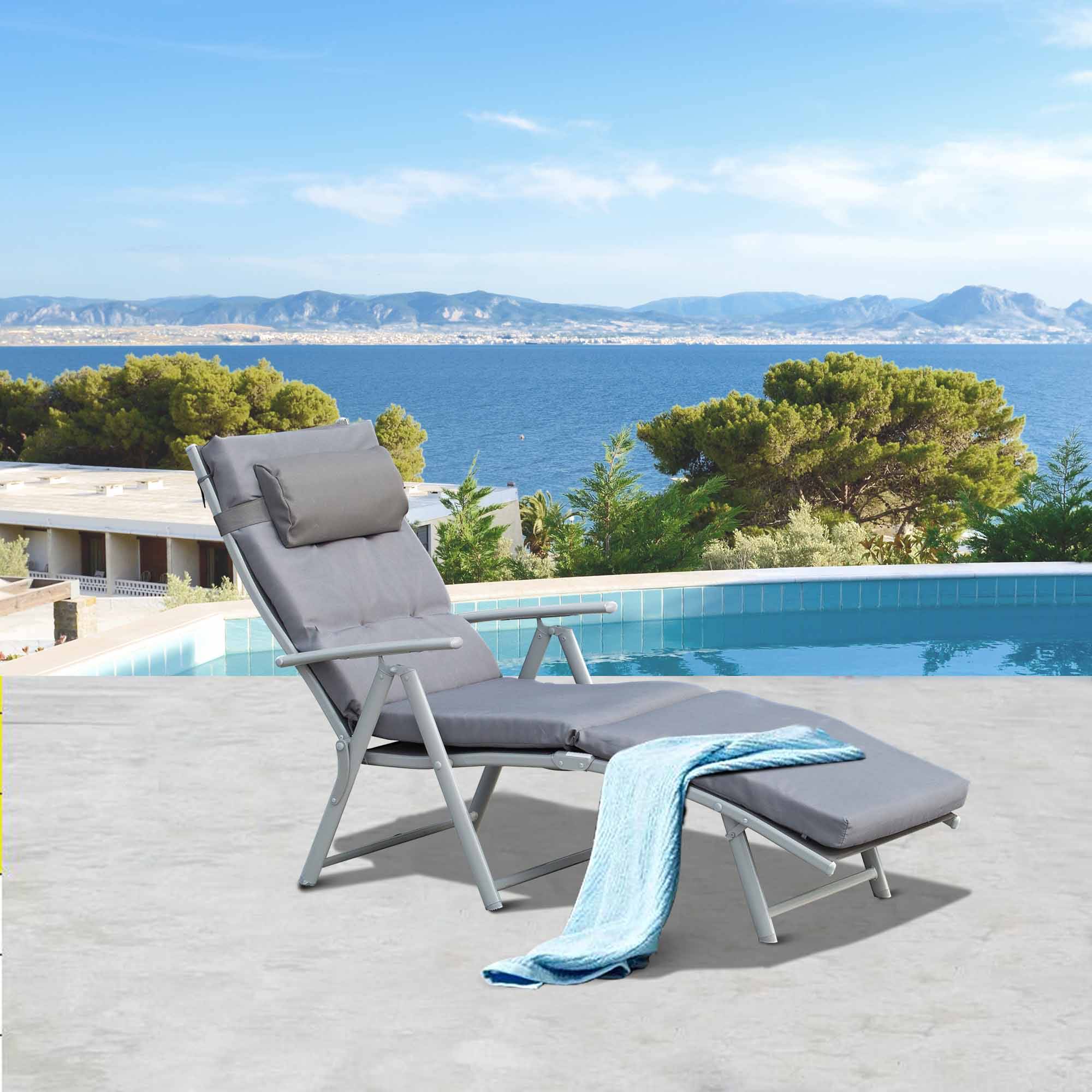 Bain de Soleil Pliable transat inclinable 7 Positions Chaise Longue - 137x63x100cm Métal Gris fr112 - Image 4