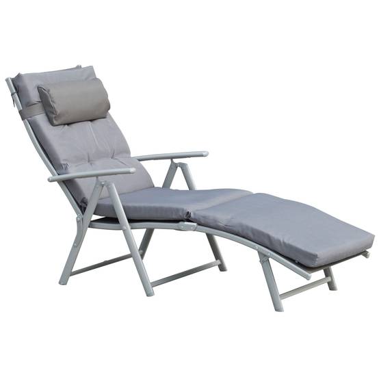 Bain de Soleil Pliable transat inclinable 7 Positions Chaise Longue - 137x63x100cm Métal Gris fr112 - Image 2