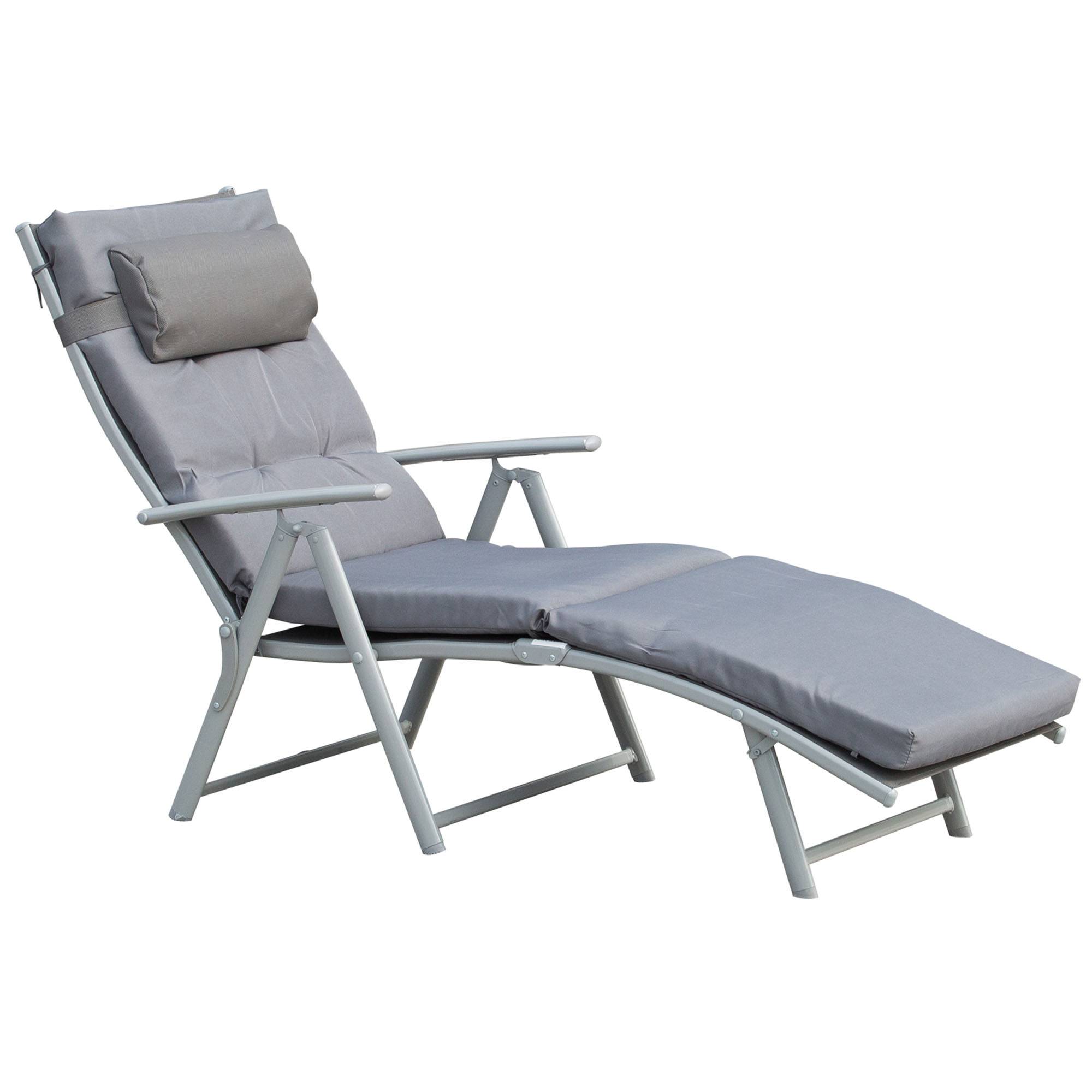 Bain de Soleil Pliable transat inclinable 7 Positions Chaise Longue - 137x63x100cm Métal Gris fr112 - Image 2