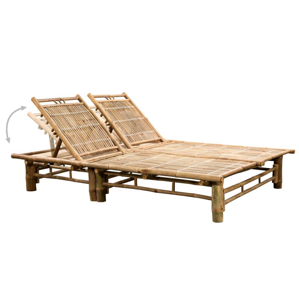 PANGIVO - Chaise longue 2 personnes bambou coussin vert 200 x 130 x (24-87) cm - PANGIVO - Image 3