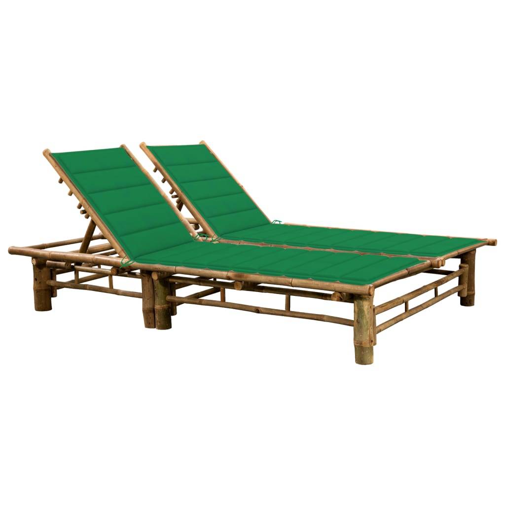 PANGIVO - Chaise longue 2 personnes bambou coussin vert 200 x 130 x (24-87) cm - PANGIVO - Image 1