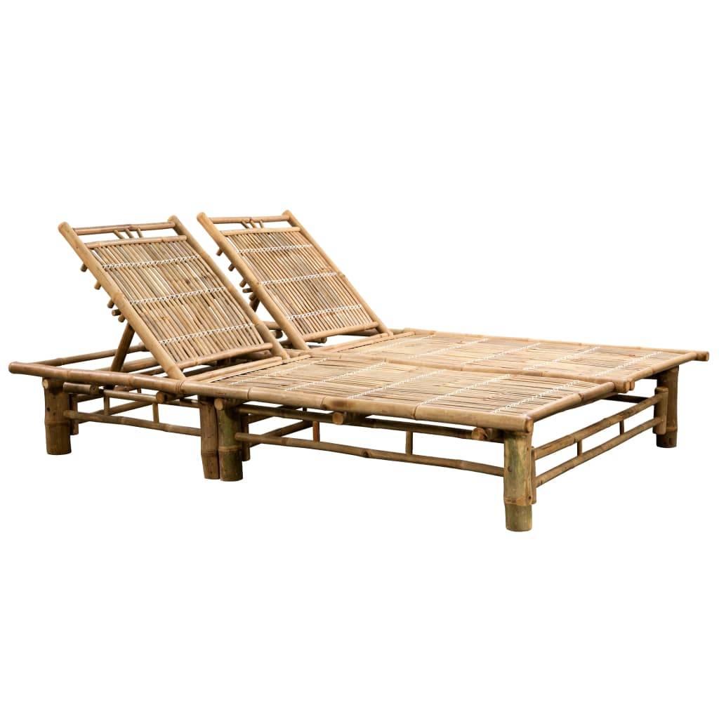 PANGIVO - Chaise longue 2 personnes bambou coussin vert 200 x 130 x (24-87) cm - PANGIVO - Image 2