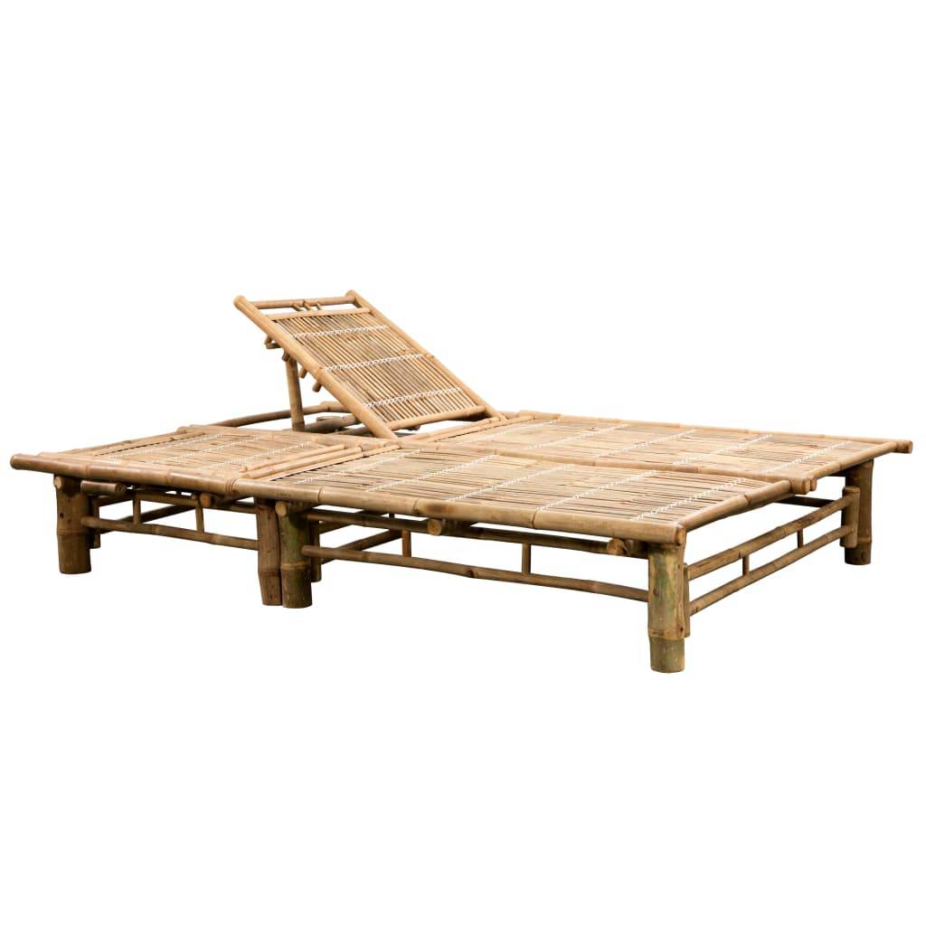 PANGIVO - Chaise longue 2 personnes bambou coussin vert 200 x 130 x (24-87) cm - PANGIVO - Image 4