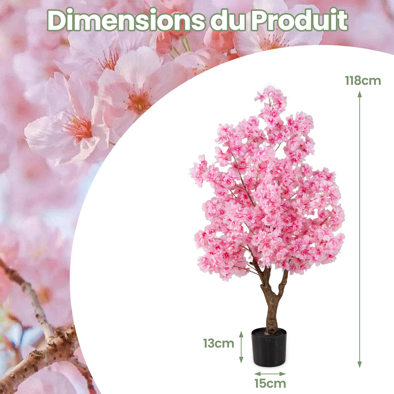 Plante Artificielle en Pot Remplies de Ciment 120CM, Fausse Cerisier avec 900 Fleurs Roses Tronc en Polyéthylène Multi-Branches, pour Salon Balcon - Image 5
