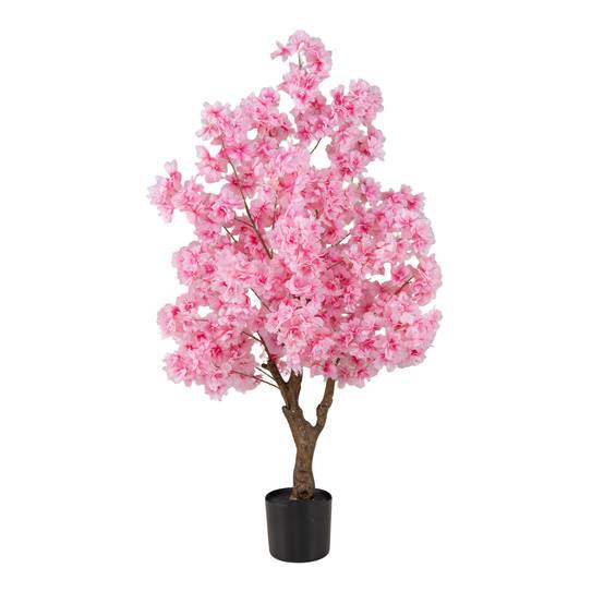 Plante Artificielle en Pot Remplies de Ciment 120CM, Fausse Cerisier avec 900 Fleurs Roses Tronc en Polyéthylène Multi-Branches, pour Salon Balcon - Image 1
