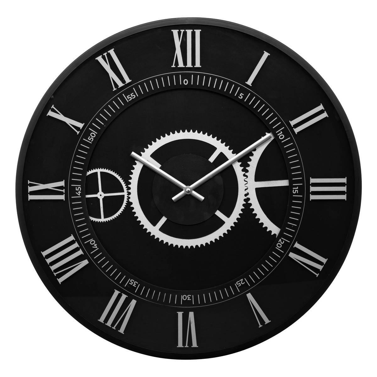 Pendule murale en métal Noir et Argent métallisé D 57 cm - Image 1