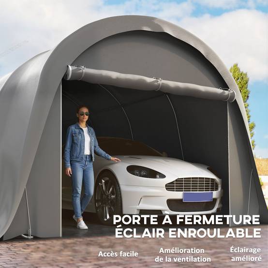 Carport tente de garage 3,6 x 7,2 m abri voiture extérieur tente de stockage avec parois latérales amovibles, gris foncé - Image 8