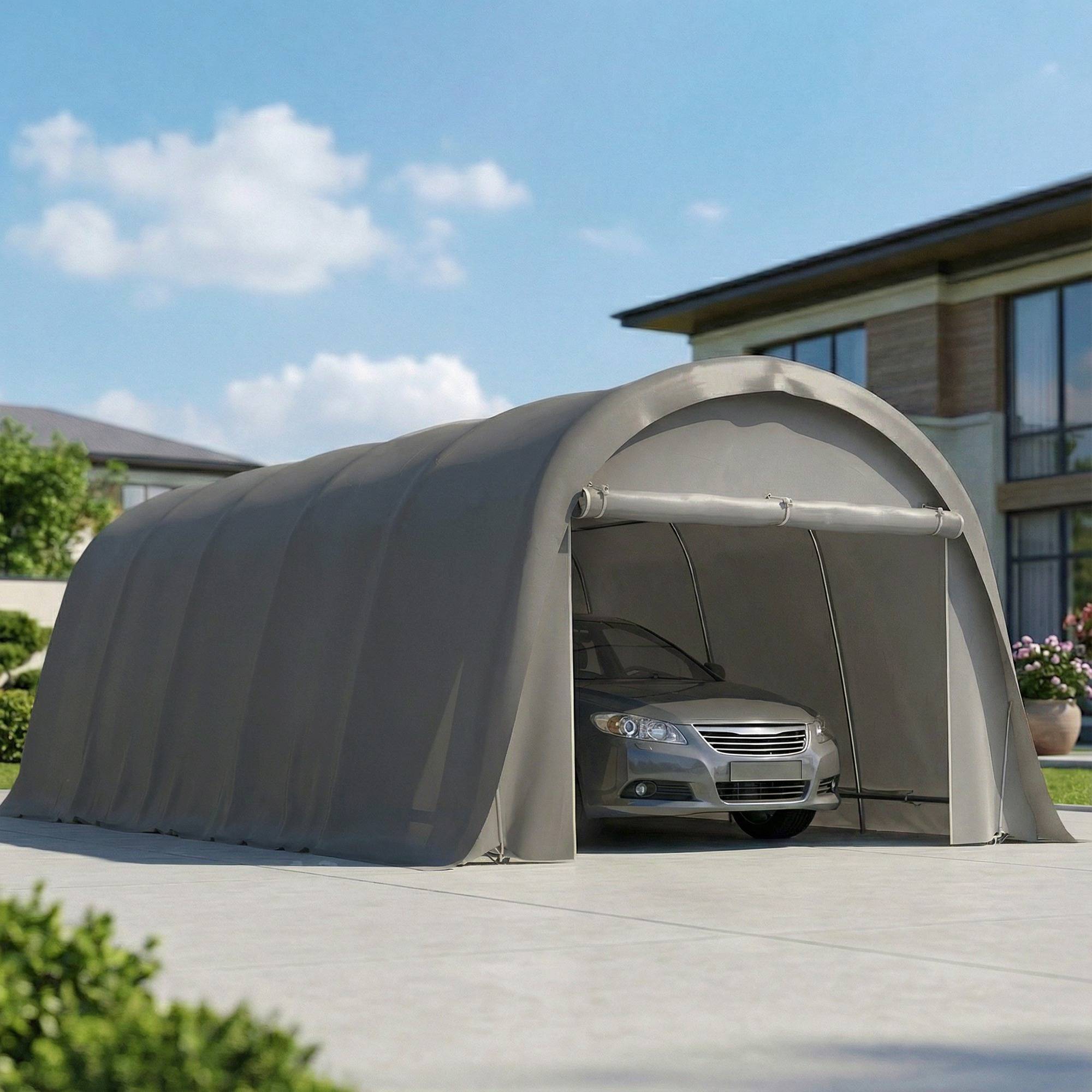 Carport tente de garage 3,6 x 7,2 m abri voiture extérieur tente de stockage avec parois latérales amovibles, gris foncé - Image 10