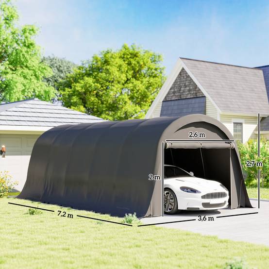 Carport tente de garage 3,6 x 7,2 m abri voiture extérieur tente de stockage avec parois latérales amovibles, gris foncé - Image 5