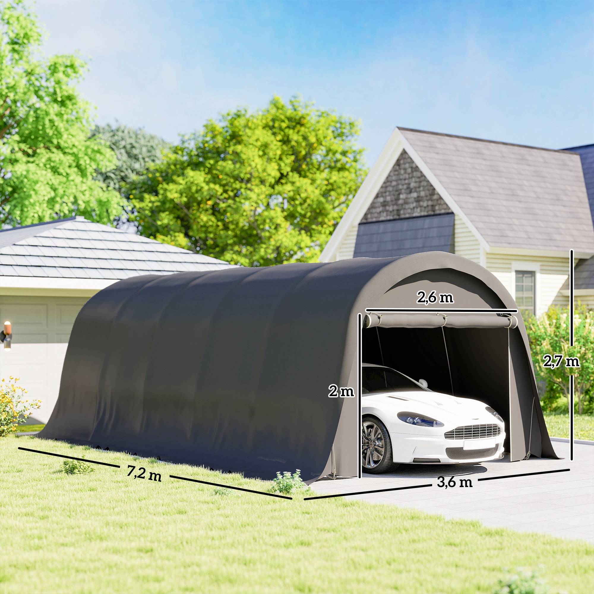 Carport tente de garage 3,6 x 7,2 m abri voiture extérieur tente de stockage avec parois latérales amovibles, gris foncé - Image 5