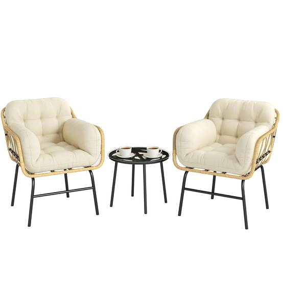 Salon de Jardin Extérieur 3 pièces | Mobilier de jardin Kaki Résine tressée, métal 73x62x79 cm - Image 1