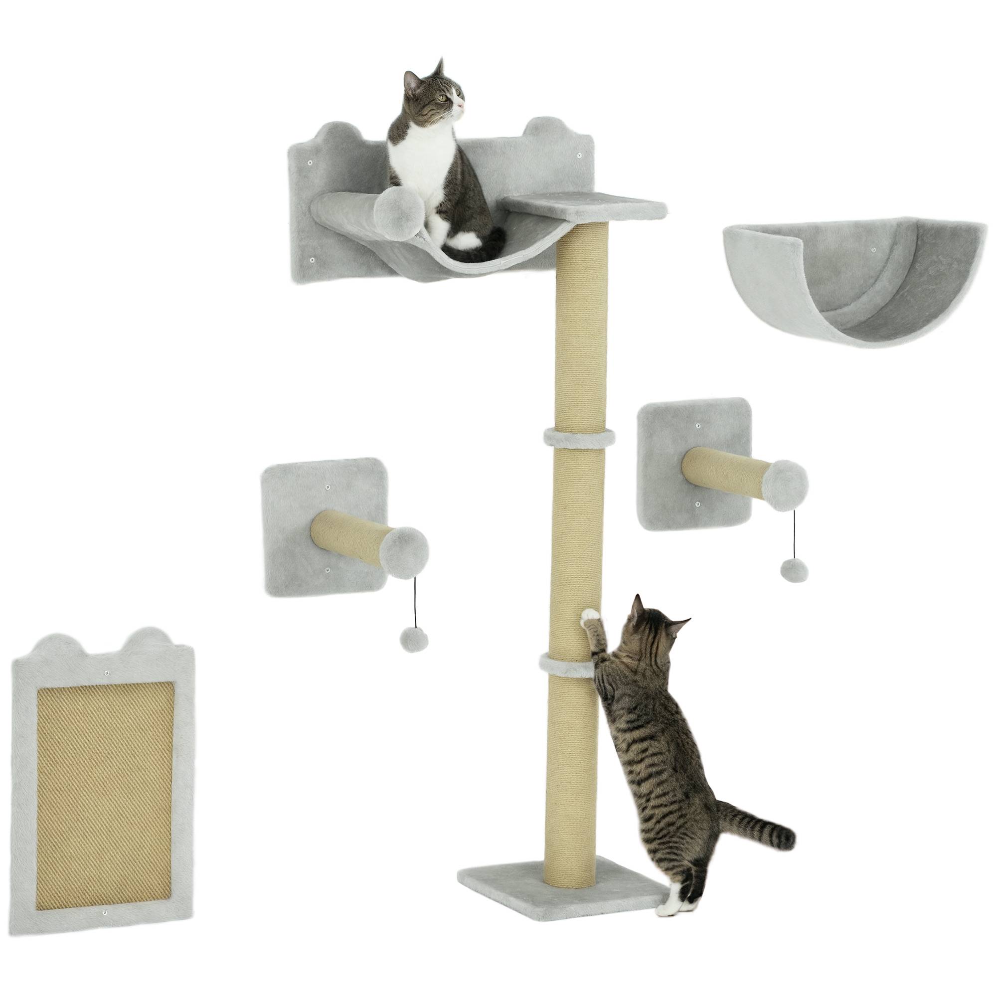 ComfortXL - Arbre à chat mural 5 pièces bois et polyester pour jeu et repos 140cm gris clair - ComfortXL Outdoor Living