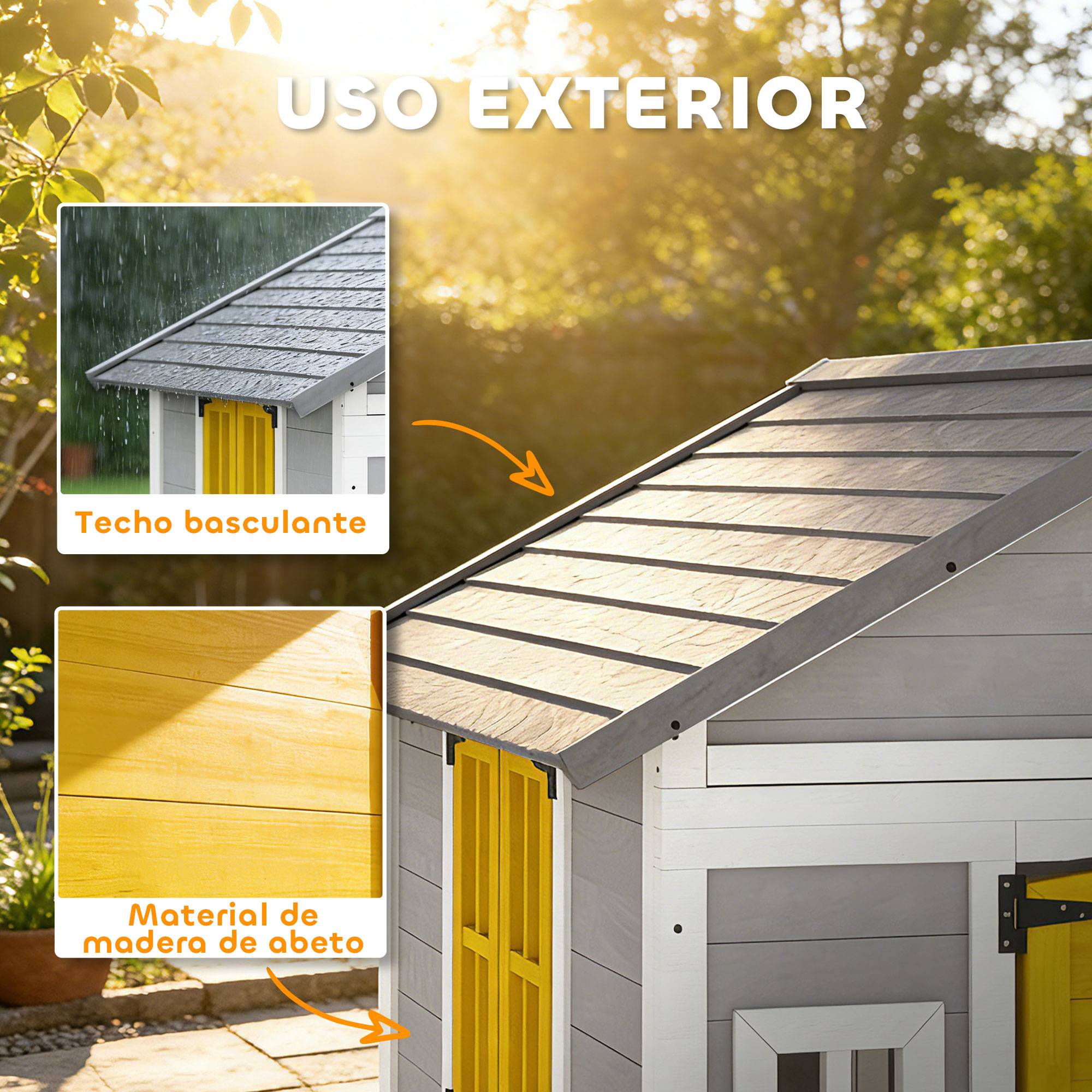 Maisonnette en bois grise pour enfants porte fenêtres jardinières et supports à fleurs intérieur et extérieur - Image 7