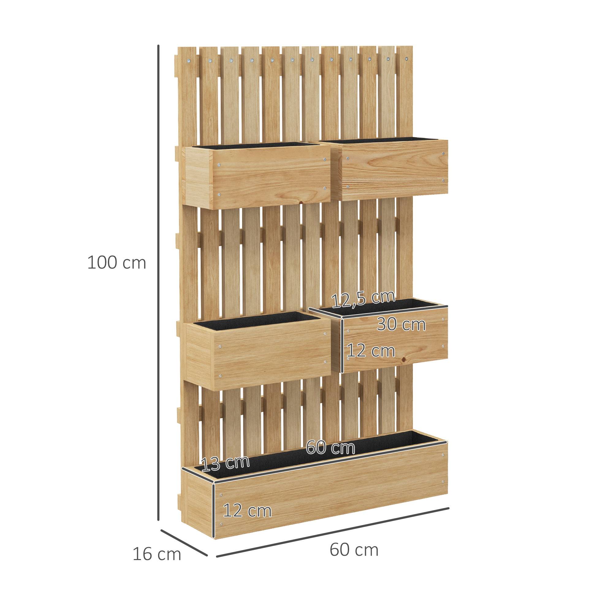 Sans Marque - Jardinière murale potager 5 bacs treillis bois massif amovibles 60x16x100 cm - Image 5