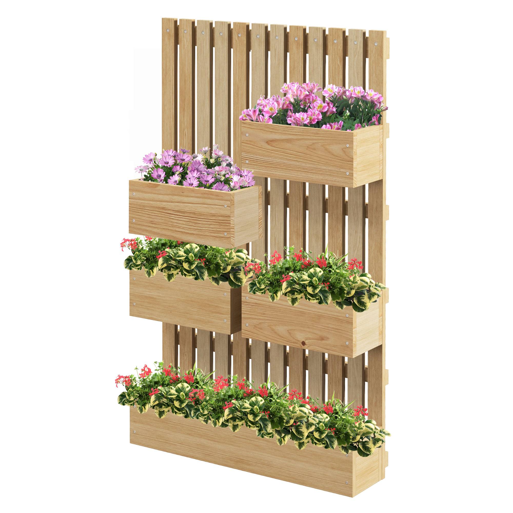 Sans Marque - Jardinière murale potager 5 bacs treillis bois massif amovibles 60x16x100 cm - Image 2