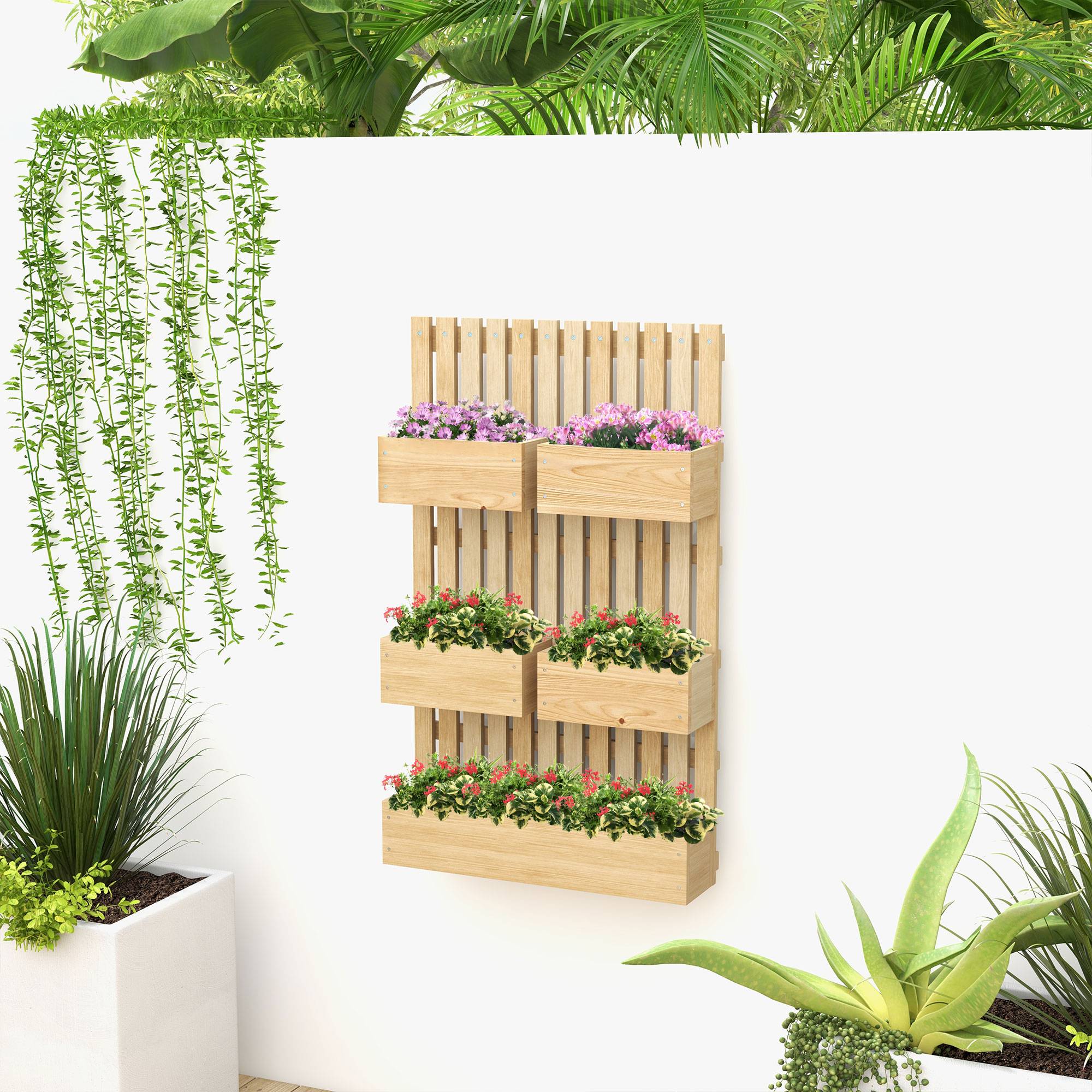 Sans Marque - Jardinière murale potager 5 bacs treillis bois massif amovibles 60x16x100 cm - Image 3