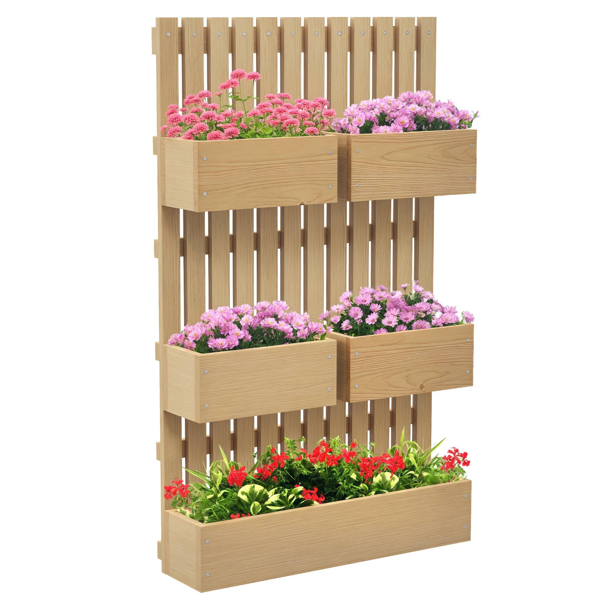 Sans Marque - Jardinière murale potager 5 bacs treillis bois massif amovibles 60x16x100 cm - Image 1