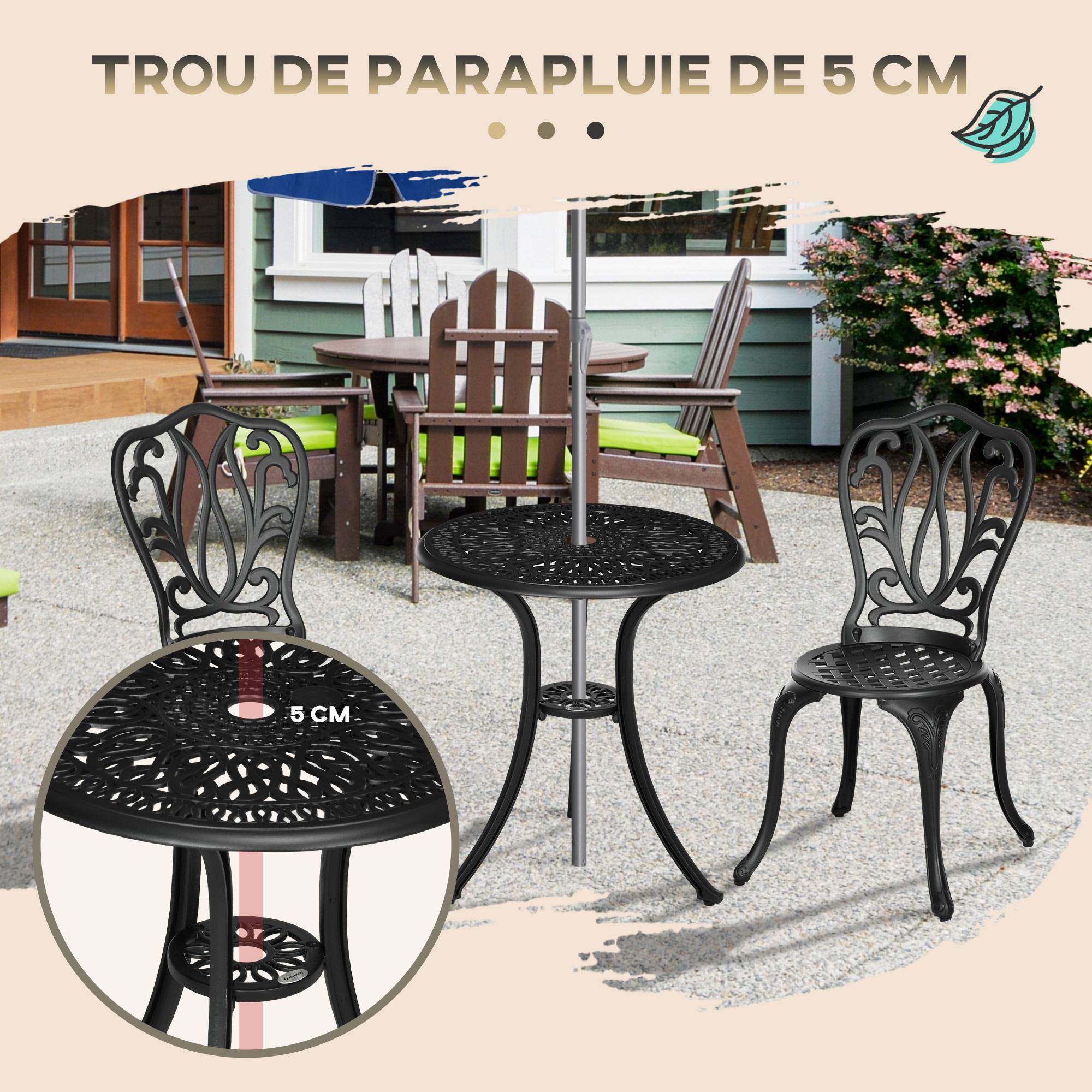 ComfortXL - Ensemble bistro 2 places fonte aluminium jardin terrasse trou parasol noir - ComfortXL Outdoor Living - Image 7