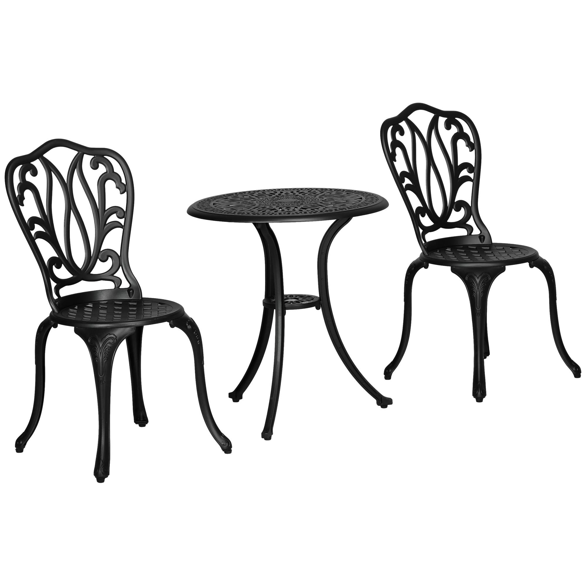 ComfortXL - Ensemble bistro 2 places fonte aluminium jardin terrasse trou parasol noir - ComfortXL Outdoor Living - Image 2