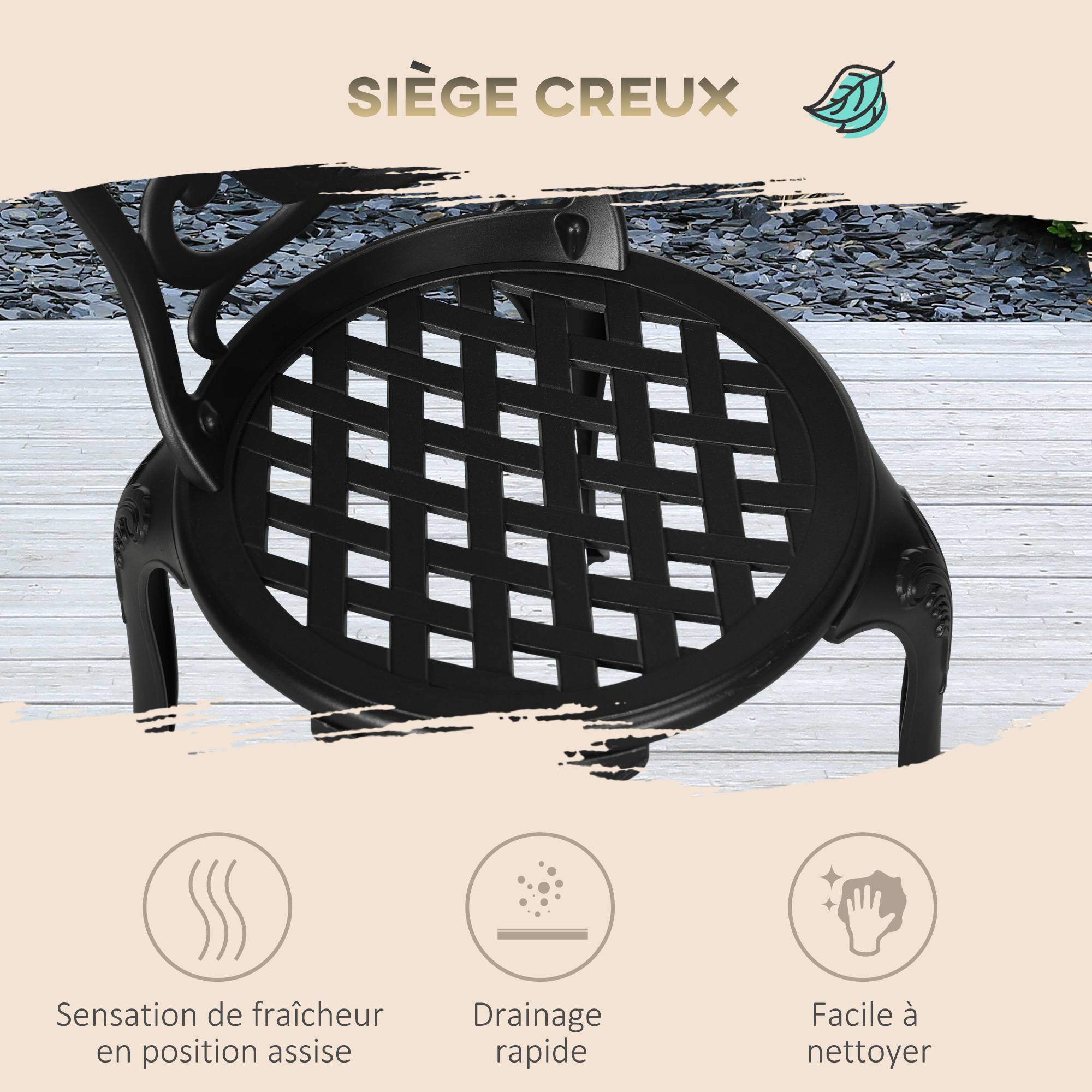 ComfortXL - Ensemble bistro 2 places fonte aluminium jardin terrasse trou parasol noir - ComfortXL Outdoor Living - Image 8