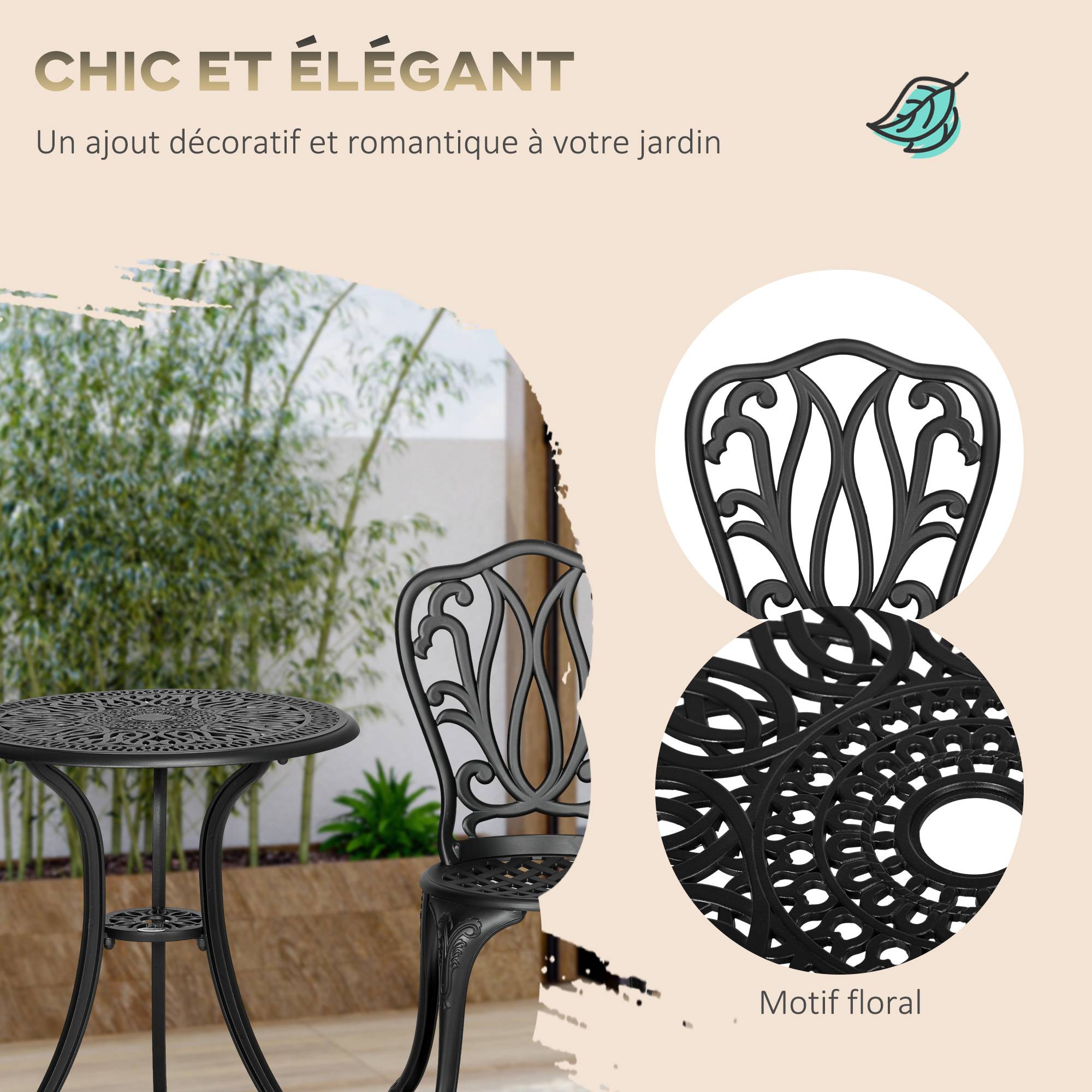 ComfortXL - Ensemble bistro 2 places fonte aluminium jardin terrasse trou parasol noir - ComfortXL Outdoor Living - Image 9
