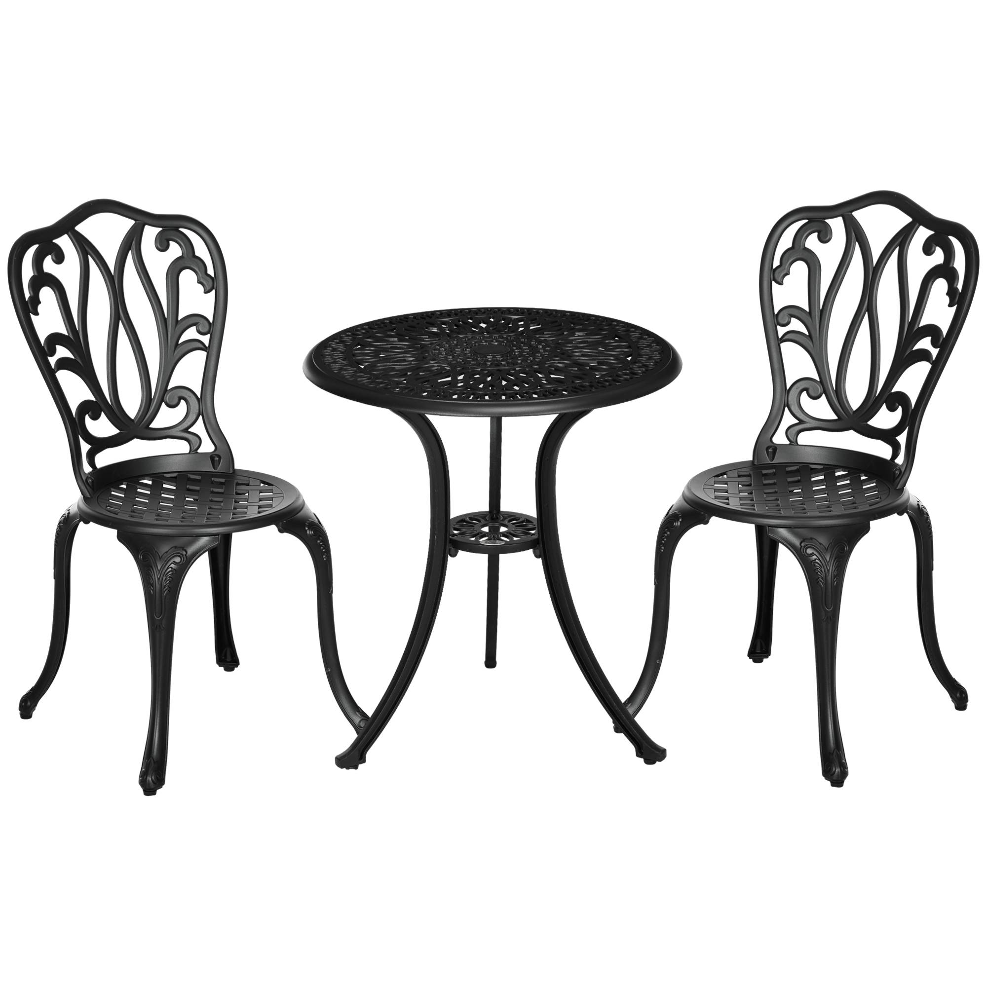 ComfortXL - Ensemble bistro 2 places fonte aluminium jardin terrasse trou parasol noir - ComfortXL Outdoor Living - Image 1