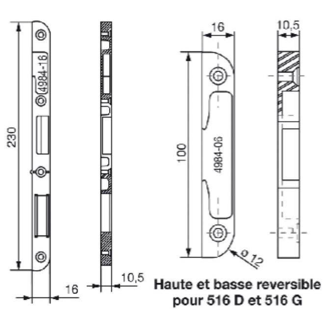 Jeu de gâche 16mm pour serrure 10500 gauche - VACHETTE - 16705000 - Image 2