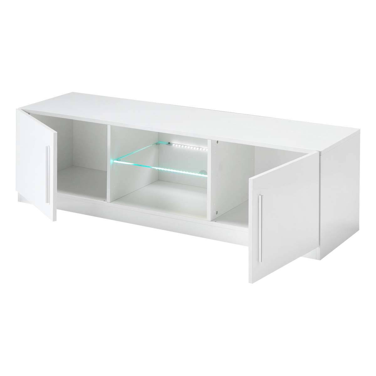 Ensemble Salon Complet Laqué Blanc Meuble TV et Vitrines avec Leds + Table Basse - CLARK - Image 4