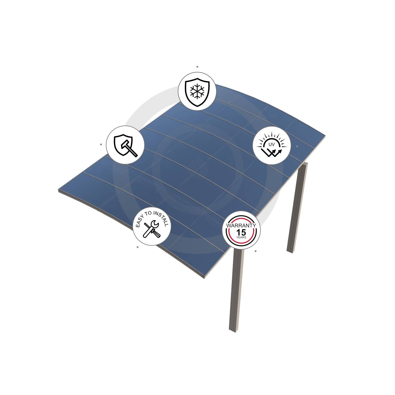 Carport Aluminium Autoportant BOLTON - 500 x 300 - 1 Voiture - Toiture en Polycarbonate Traite Anti-UV - Image 9