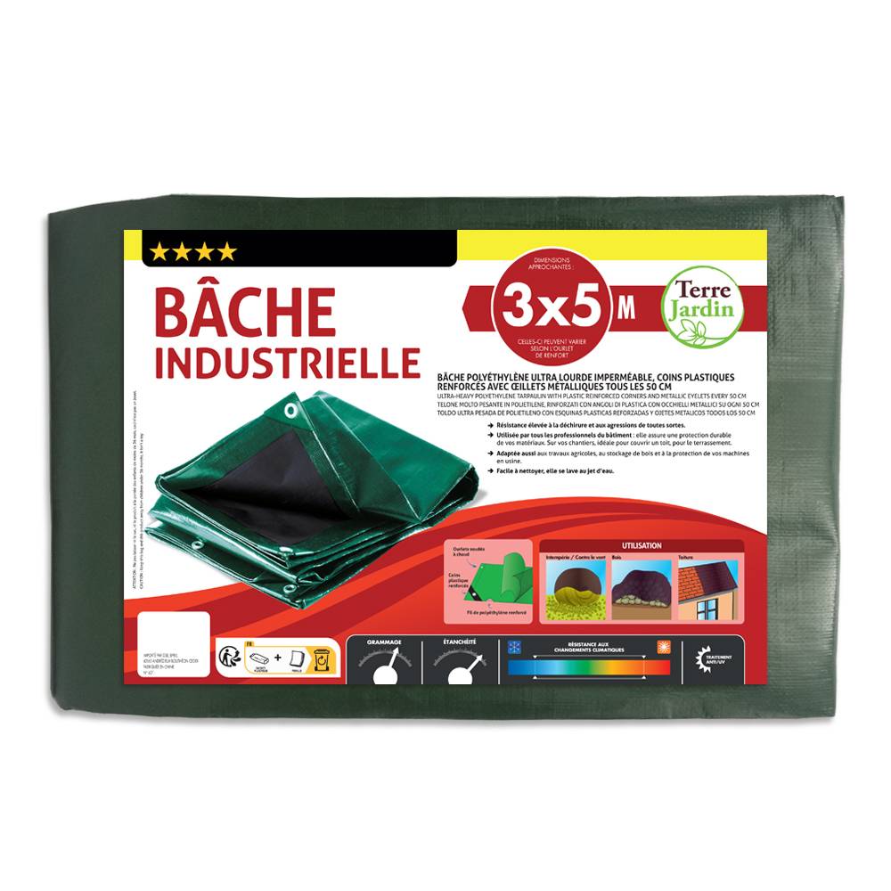 Bâche épaisse ultra résistante 240 g/m2 3 x 5 Vert - Image 7