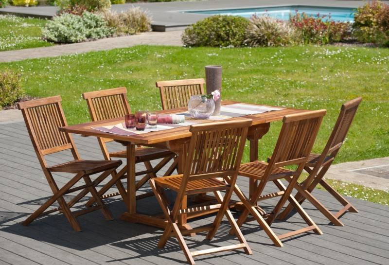 Macabane - MAEVA - Table de jardin 4/6 pers. Rect. Ext. 120/180cm bois Teck huilé - Image 5