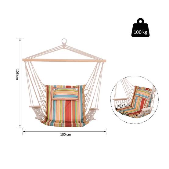 Fauteuil suspendu tissu bois jardin extérieur intérieur avec coussin multicolore - ComfortXL Outdoor Living - Image 5