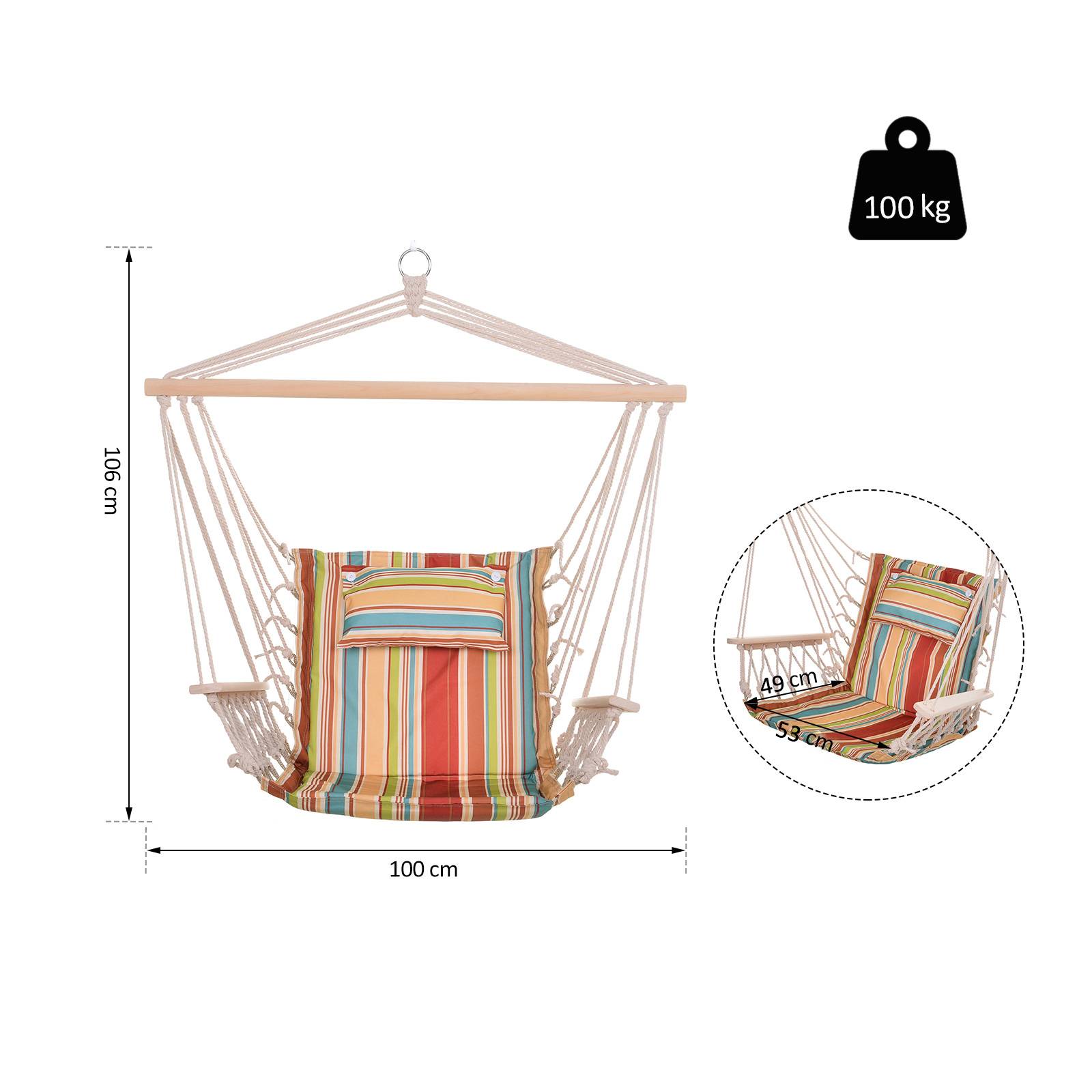 Fauteuil suspendu tissu bois jardin extérieur intérieur avec coussin multicolore - ComfortXL Outdoor Living - Image 5
