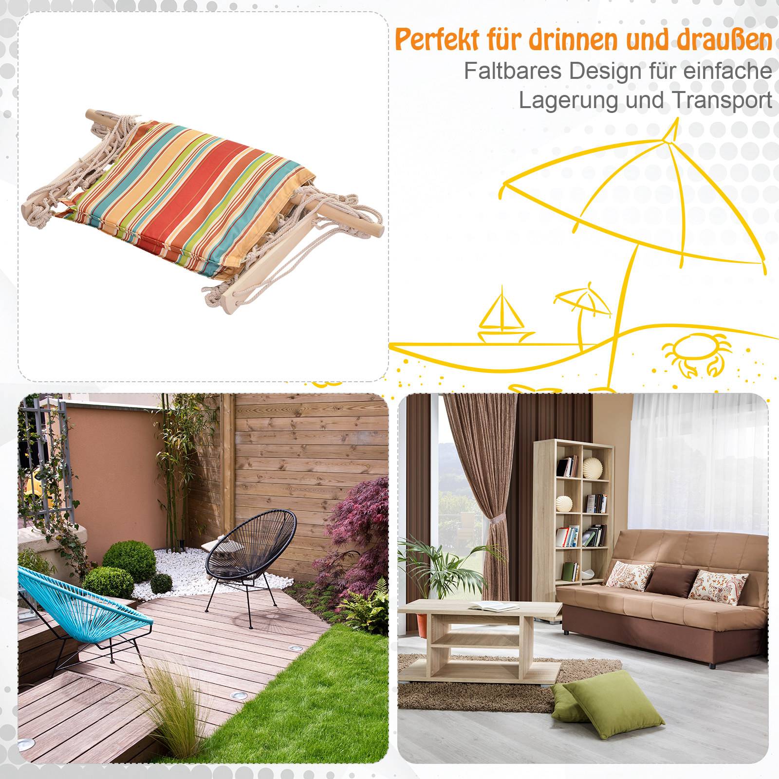 Fauteuil suspendu tissu bois jardin extérieur intérieur avec coussin multicolore - ComfortXL Outdoor Living - Image 9